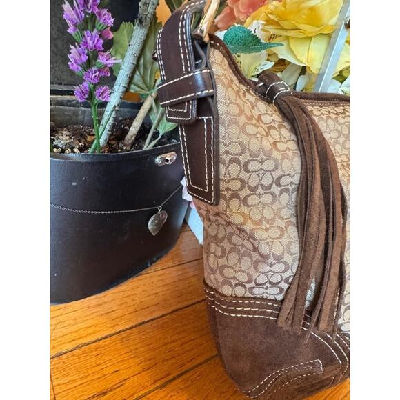 y2k COACH 2158 BROWN Mini Signature Print Hobo Tote Handbag (130 - Picture 5 of 11